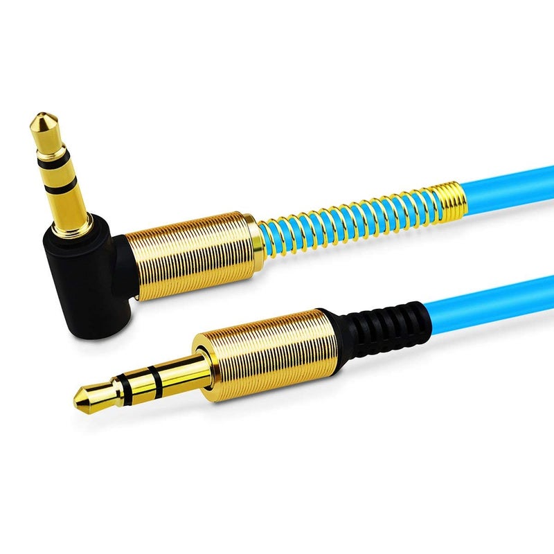 JacobsParts 3.5mm AUX Cable Car Stereo Audio Auxiliary Headphone Jack Cord Right Angle Male to Male, 3ft (Blue) - Image 1